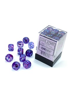 Block of 36 6-sided 12mm Dice - Nebula Nocturnal with Blue Pips - Glows in the dark!