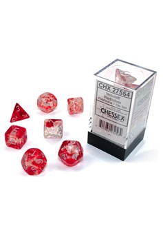 Dice Set of 7 - Chessex Nebula Red with Silver Numerals Luminary - Glows! 27554