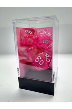 Dice Set of 7 - Chessex Ghostly Glow Pink with Silver Numerals CHX 27524