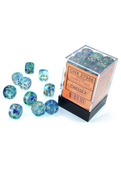 Block of 36 6-Sided 12Mm Dice - Chessex 27956 Nebula Oceanic With Gold Pips Luminary - Glows!