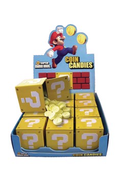 Super Mario Bros Question Mark Coin Candy Tin 12Ct Display