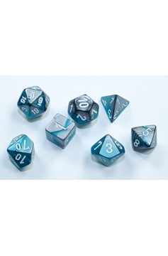 Chessex Dice: Gemini Mini-Polyhedral Steel-Teal /white 7-Die Set