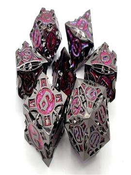 Old School 7 Piece Dnd RPG Metal Dice Set Gnome Forged - Black Nickel W/ Red