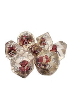 Old School 7 Piece Dnd RPG Dice Set Infused - Red Flower - New