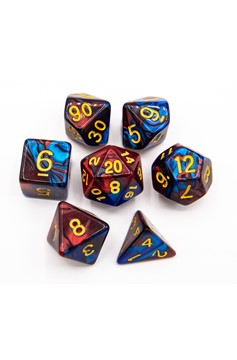 Blue/Copper Set of 7 Fusion Polyhedral Dice With Gold Numbers