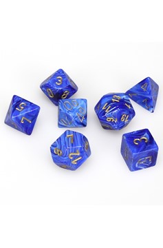 Dice Set of 7 - Chessex Vortex Blue with Gold Numerals CHX 27436