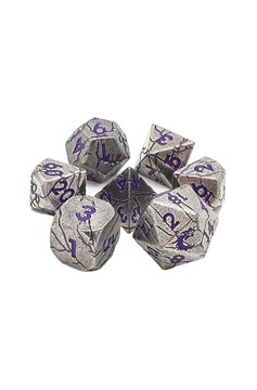 Old School 7 Piece Dnd Rpg Metal Dice Set: Orc Forged - Ancient Silver W/ Purple