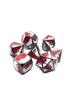 Old School 7 Piece Dnd RPG Dice Set - Dragon Forged Red & White W/ Black Nickel