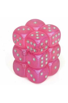 Chessex Borealis Pink with Silver Numerals Luminary - Glows Block of 12 6-Sided 16mm Dice