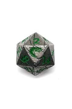 Old School Dnd Rpg Metal D20: Orc Forged - Ancient Silver W/ Green Osdmtl-10220