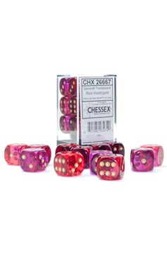 Chessex Dice: Gemini Translucent Red-Violet /gold 16mm D6 Dice Block (12 Dice)