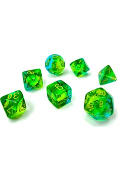 Chessex Translucent Green and Teal with Yellow Numerals Dice Set of 7