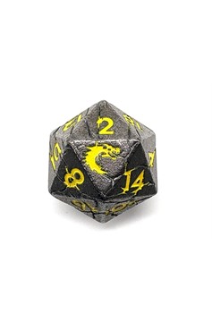 Old School Dnd Rpg Metal D20: Orc Forged - Ancient Silver W/ Yellow Osdmtl-10620