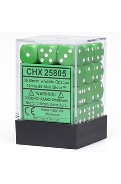 DICE D6 CHX25805 Opaque 12mm Green White (36)