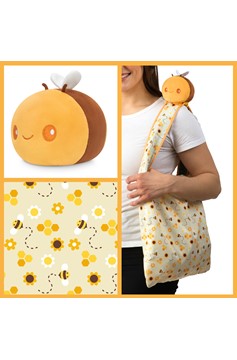 Plushie Tote Bag: Yellow Bees & Honeycomb Tote Bag + Yellow Bee Plushie