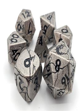 Old School 7 Piece Dnd RPG Metal Dice Set Orc Forged - Ancient Silver W/ Black