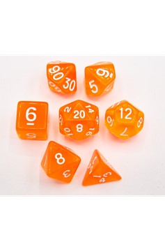 Dice Set of 7 - Transparent Orange with White Numerals