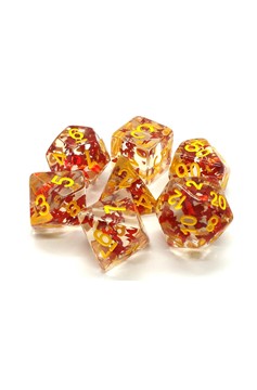 Old School 7 Piece Dnd RPG Dice Set Infused - Orange Butterfly W/ Silver