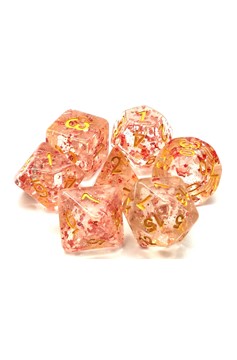 Old School 7 Piece Dnd RPG Dice Set Particles - Metallic Red W/ Gold