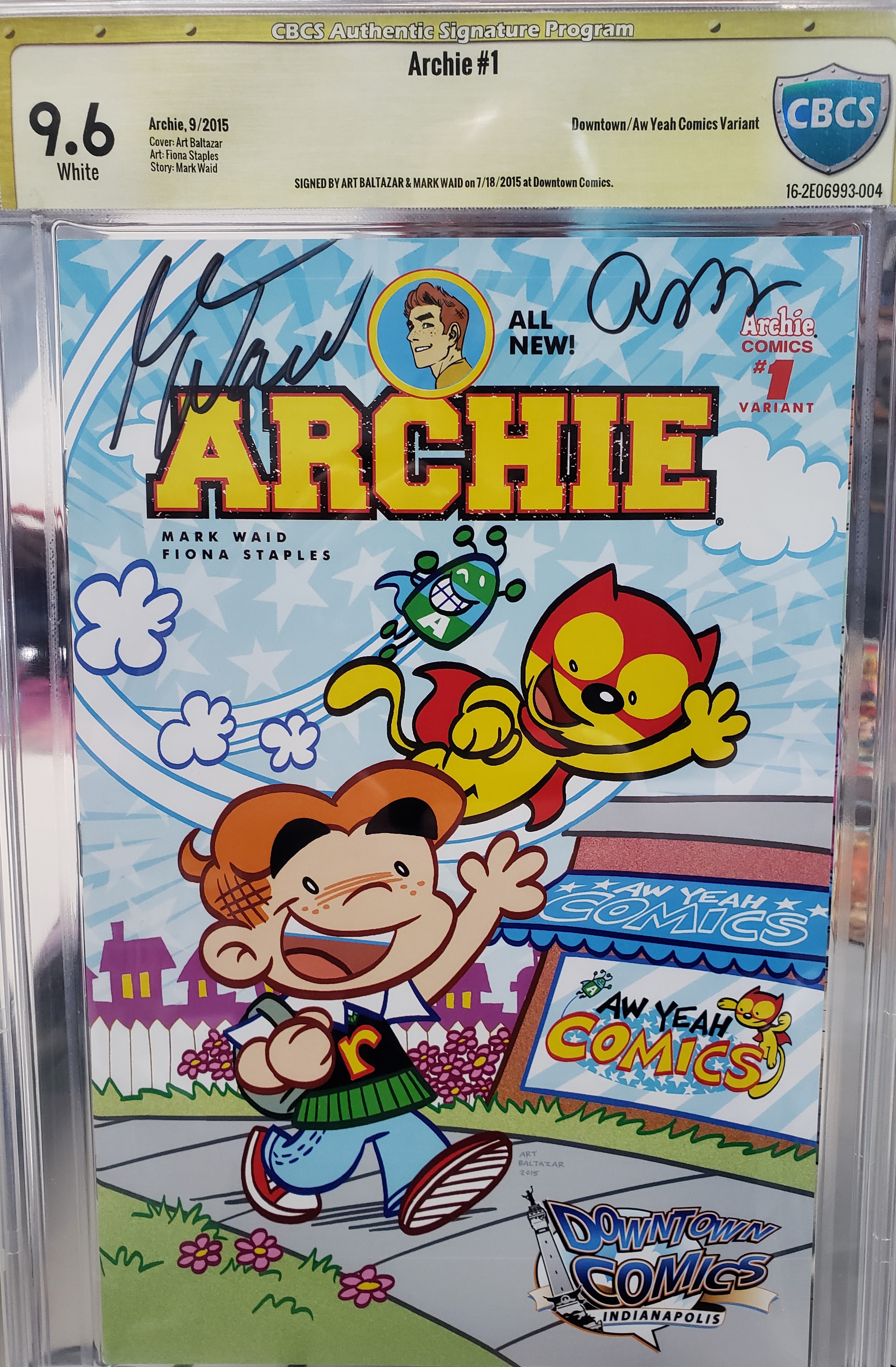 Archie (2015) #1 Downtown Comics/Aw Yeah Exclusive Cbcs 9.6 Signed By Mark Waid/Art Baltazar