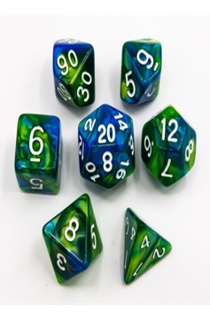 Critical Hit Collectibles - Blue/Green Set of 7 Fusion Dice W/White Numbers