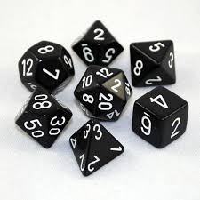 Dice Set of 7 - Chessex Opaque Black with White Numerals