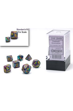 Chessex Festive Mini Polyhedral 7 Die Set: Mosaic with Yellow Numerals