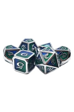 Old School 7 Piece Dnd Rpg Metal Dice Set: Dragon Scale - Blue & Green