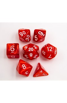Dice Set of 7 - Marbled Red with White Numerals