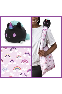 Plushie Tote Bag: Pink Rainbows Tote Bag + Black Unicorn Plushie