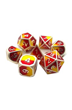 Old School 7 Piece DnD RPG Metal Dice Set: Dragon Forged - Platinum Red & Yellow