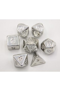 Dice Set of 7 - Almost Metal Silver With Silver Numerals