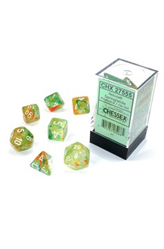 Dice Set of 7 - Chessex Nebula Spring With White Numerals Luminary - Glows In The Dark! 27555