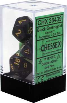 Chessex Gemini Polyhedral Black-Green/Gold 7-Die Set