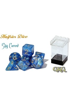 Halfsies Dice: Sky Current -Wind & Sky Blue Premium Polyhedral 7-Die Set