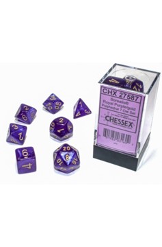 Dice Set of 7 - Chessex Borealis Royal Purple with Gold Numerals Luminary Glows in the Dark CHX27587