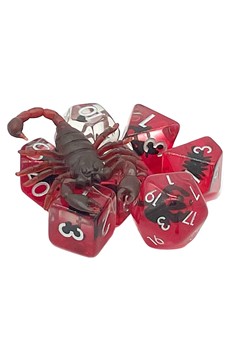 Old School 7 Piece Dnd Rpg Dice Set: Animal Kingdom - Scorpion - Black W/ Red