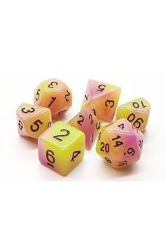 Old School 7 Piece Dnd RPG Dice Set Glow Dice - Yellow & Purple