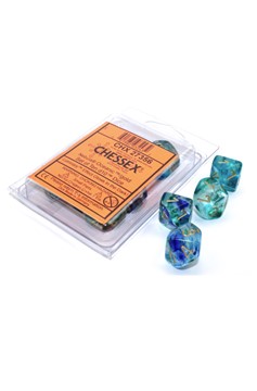 Set of 10 10-Sided Dice - Chessex Nebula Oceanic With Gold Numerals Luminary - Glows In The Dark!