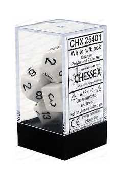 Dice Set of 7 - Chessex Opaque White with Black Numerals CHX 25401