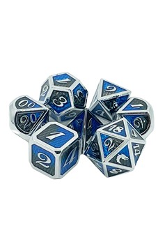 Old School 7 Piece Dnd Rpg Metal Dice Set: Dragon Scale - Black & Blue