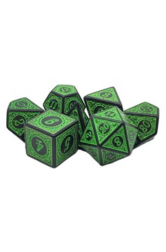 Old School 7 Piece Dnd Rpg Dice Set: Rune Dice - Magical Runes Green