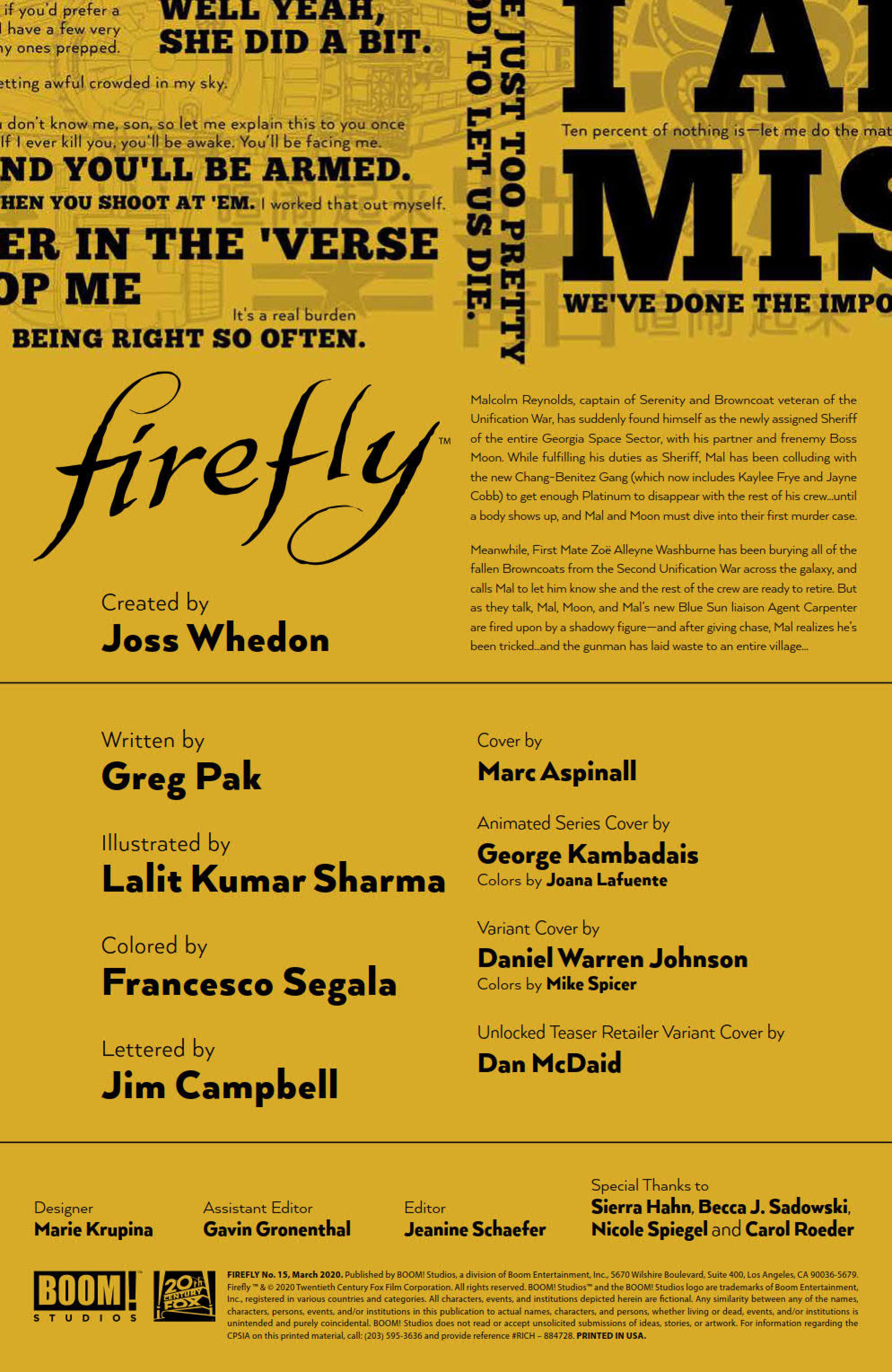 Firefly #15 Cover A Main Aspinall